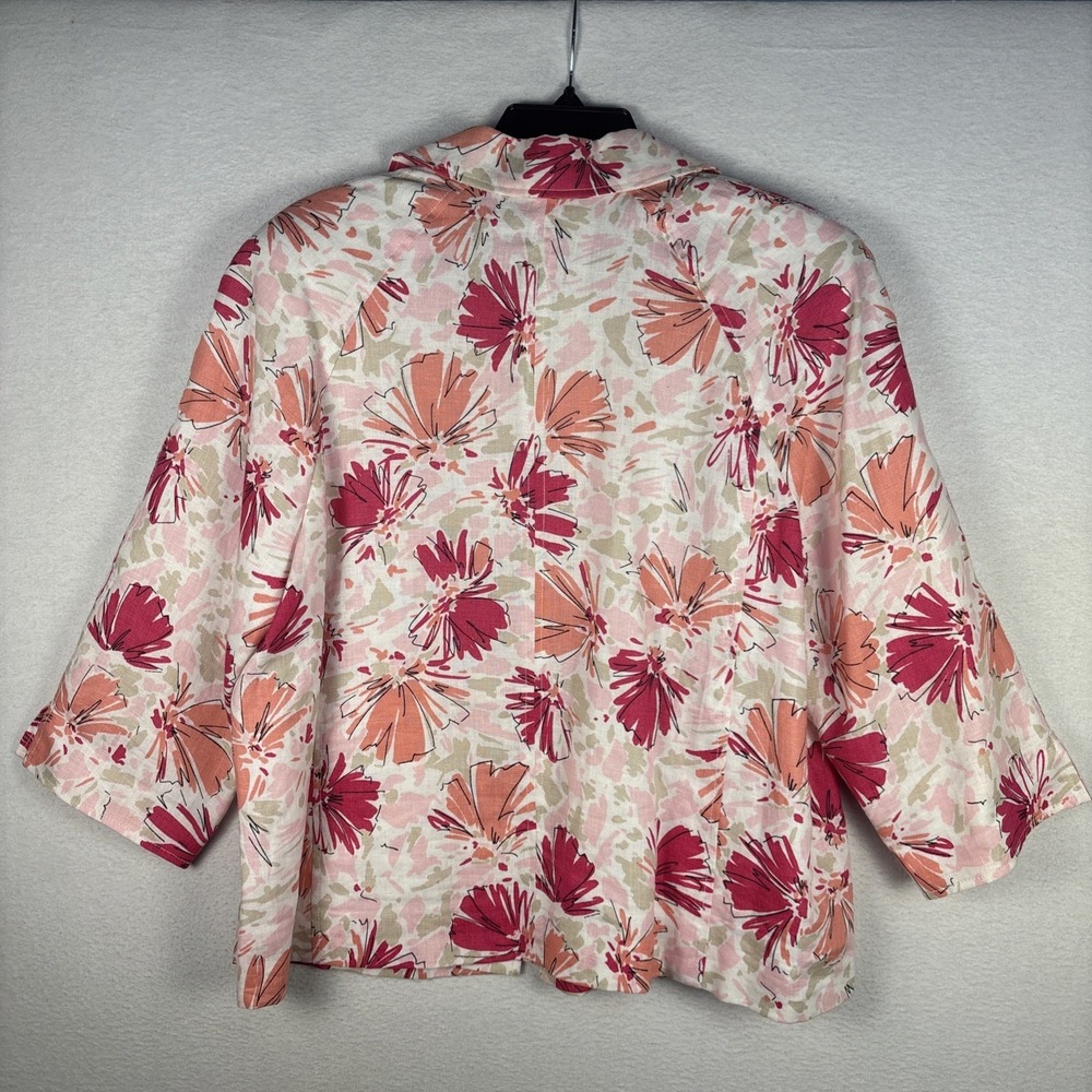 Vtg‎ Kim Rogers Women's Floral Linen Jacket Size Petite Large 3/4  Sleeve - Picture 3 of 11